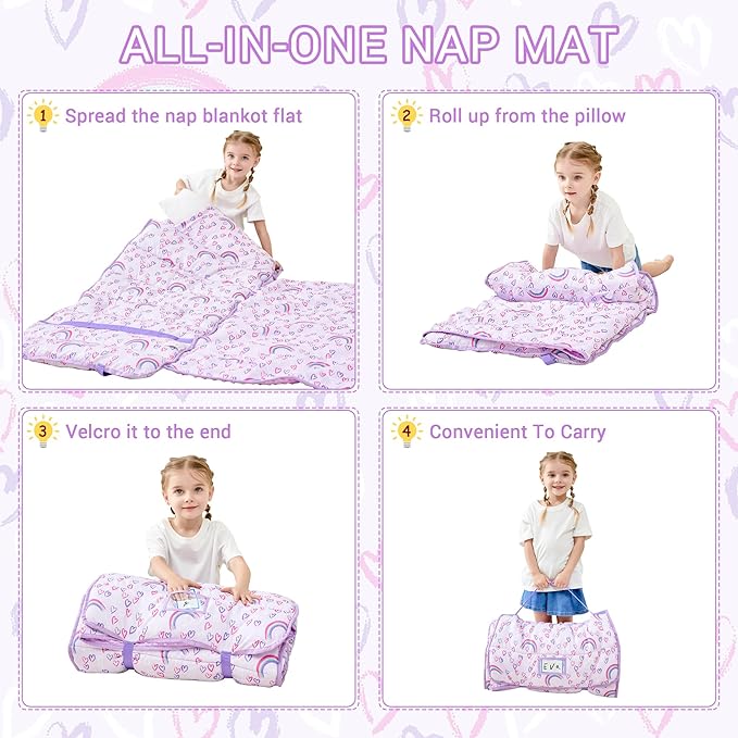 Toddler Nap Mat with Pillow and Blanket, Extra Large Rolled Napping Mats - Image 6