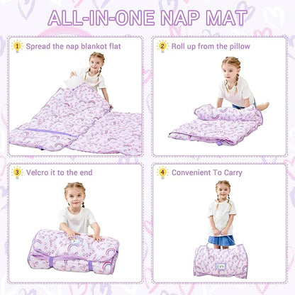 Toddler Nap Mat with Pillow and Blanket, Extra Large Rolled Napping Mats - Image 6
