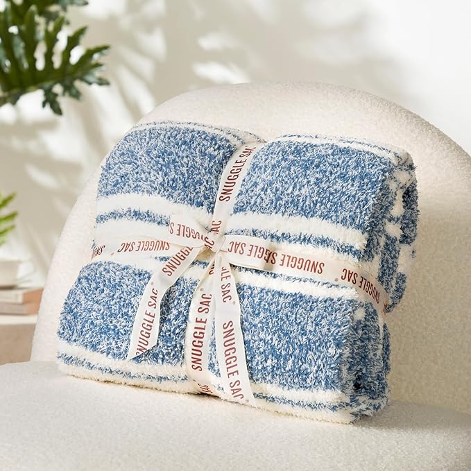 Snuggle Sac Stripe Blue Blankets Luxurious Microfiber Fabric, Reversible Super - Image 5