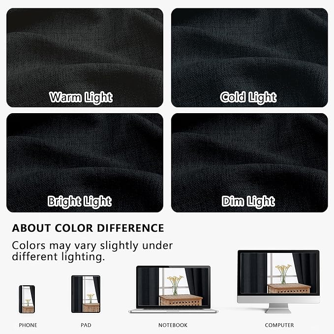 OVZME 2 Panels Black Cafe Curtains 36 Inch Length, Thick Textured Small Kitchen - Image 6