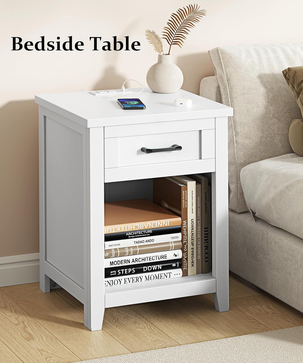 Decofy Farmhouse Nightstand with Charging Station & Large Storage, Set of...
