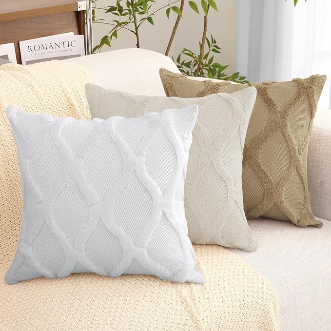 decorUhome Throw Pillow Covers 20x20 Inch Set of 2, Soft Plush Faux Fur Wool - Image 7