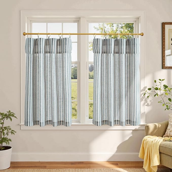 jinchan Striped Linen Kitchen Curtains by JINCHAN
