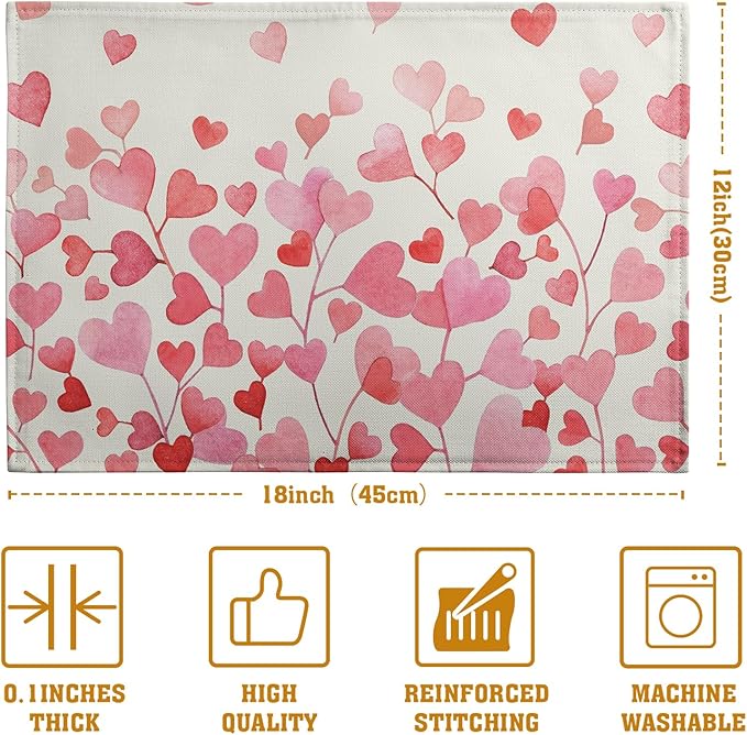 Pink Love Heart Valentine's Day Placemats Set of 4 Valentine Seasonal Holiday - Image 4