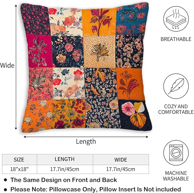 Throw Pillow Covers 18x18 Set of 2, Patchwork Cushion Covers, Decorative Square - Image 3
