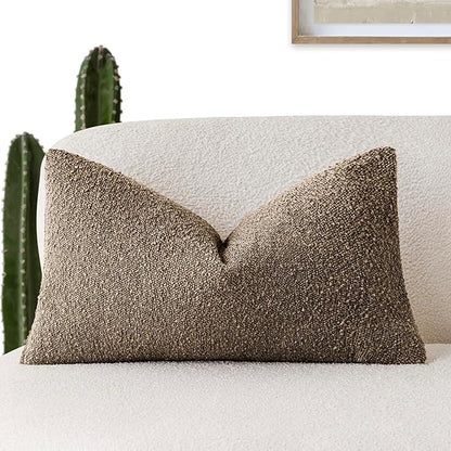 Foindtower Decorative Textured Boucle Throw Pillow Covers Accent Solid Lumbar by Foindtower