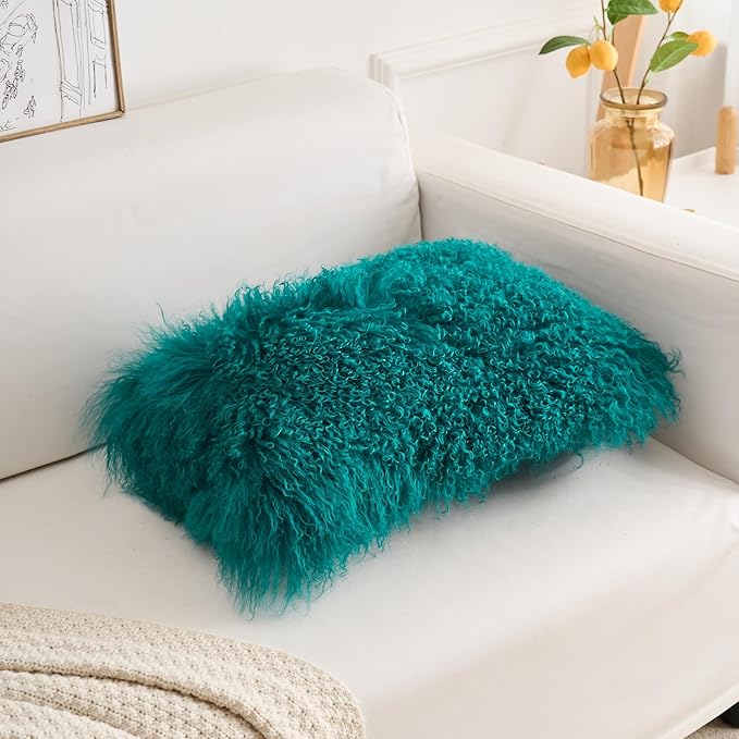 Genuine Mongolian Lamb Fur Pillow Cover – 12"x20" Rectangular Cushion Case – - Image 4