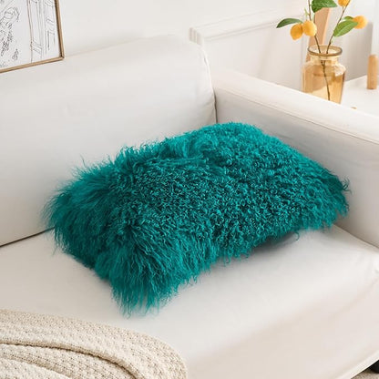 Genuine Mongolian Lamb Fur Pillow Cover – 12"x20" Rectangular Cushion Case – - Image 4