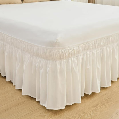 BISELINA Wrap Around Bed Skirts 17" Drop, Cotton Adjustable Elastic Dust by BISELINA