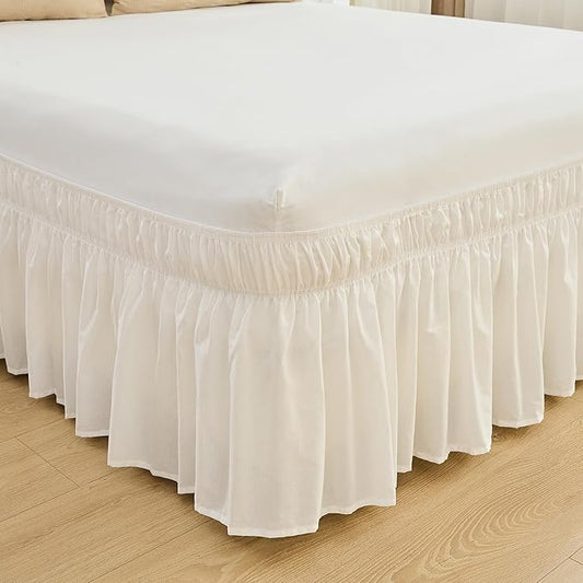 BISELINA Wrap Around Bed Skirts 17" Drop, Cotton Adjustable Elastic Dust by BISELINA