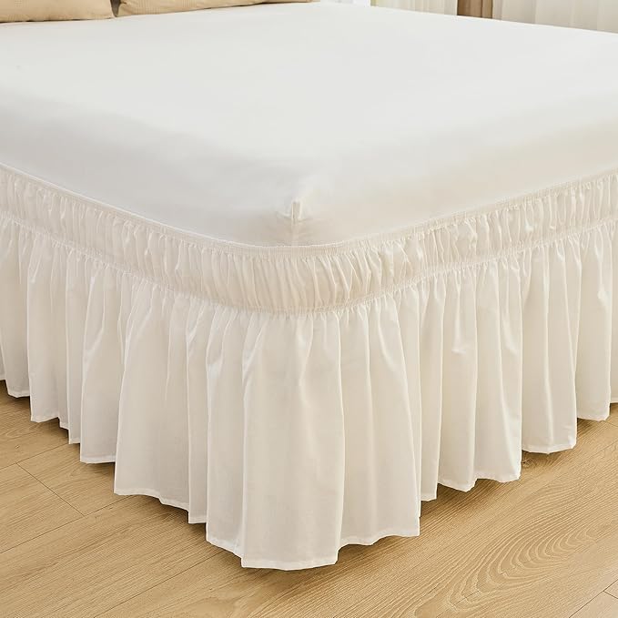 BISELINA Wrap Around Bed Skirts 17" Drop, Cotton Adjustable Elastic Dust - Image 9