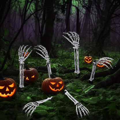 Wonderjune 10 Pcs Skeleton Hands Stakes Halloween Yard Decor,Black White