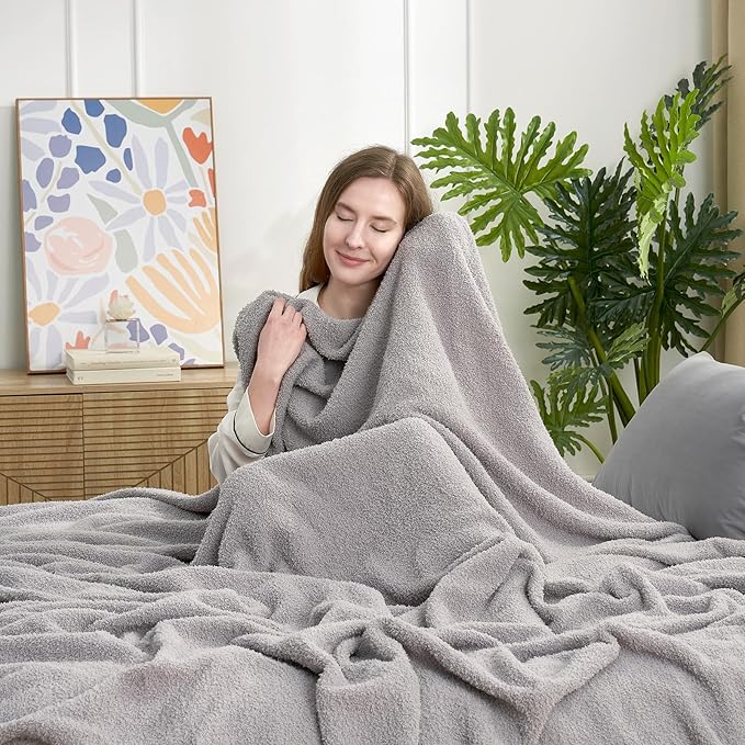 Snuggle Sac Grey Throw Blanket for Couch Bed Sofa 60x80 inches, Reversible Grey - Image 4