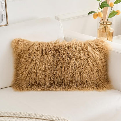 Genuine Mongolian Lamb Fur Pillow Cover – 12"x20" Rectangular Cushion Case – - Image 2