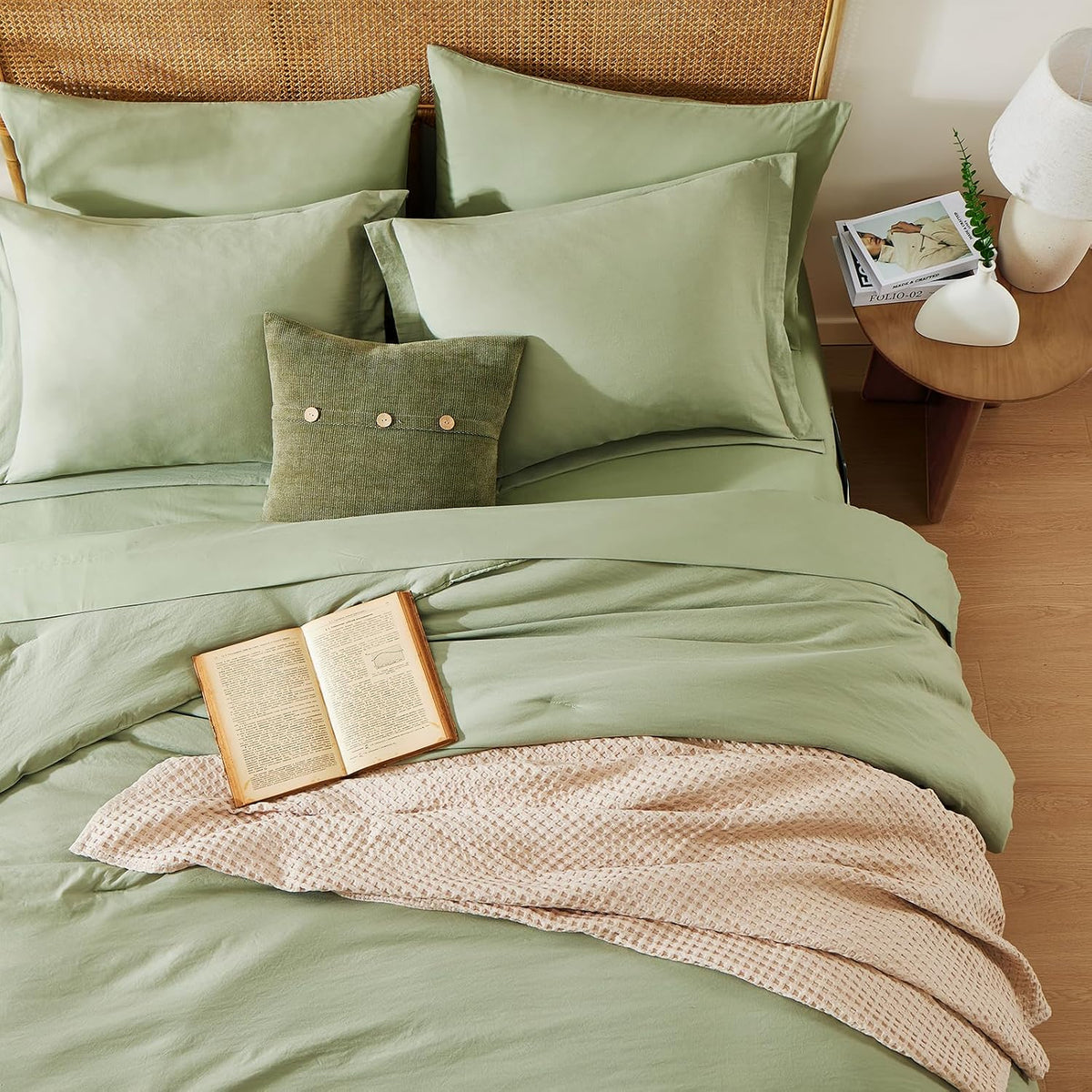 king size comforter set- 7 pieces prewashed bed shown in use