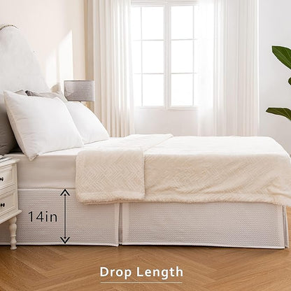 MIYE Pleated Waffle Weave Bed Skirt, Tailored Dust Ruffle 14 Inch Drop Easy Fit - Image 5