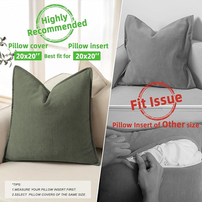 ZWJD Army Green Pillow Covers 20x20 Set of 2 Chenille Throw Pillow Covers - Image 3