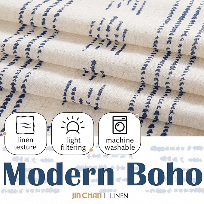 jinchan Boho Kitchen Curtains Linen Tier Curtains 36 Inches Bohemian Cafe Small - Image 5