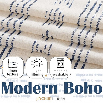 jinchan Boho Kitchen Curtains Linen Tier Curtains 24 Inches Bohemian Cafe Small - Image 5
