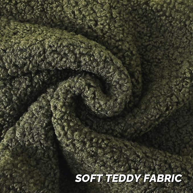 FUTEI Olive Green Throw Pillow Covers 26x26 Inch Set of 2, Furry Faux Fur Teddy - Image 2