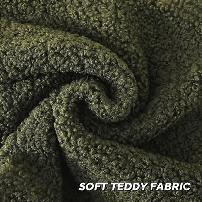 FUTEI Olive Green Throw Pillow Covers 20x20 Inch Set of 2, Furry Faux Fur Teddy - Image 2