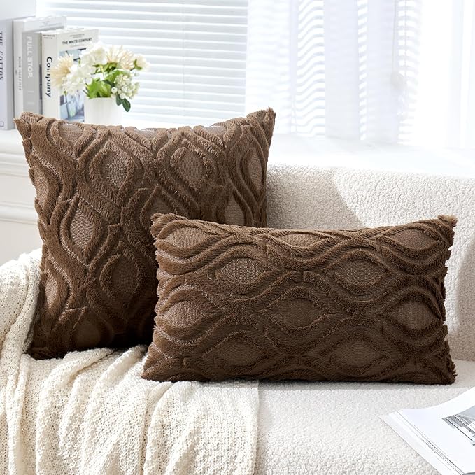 MIULEE Dark Brown Throw Pillow Covers 18x18 Inch, Soft Winter Plush Faux Wool - Image 4