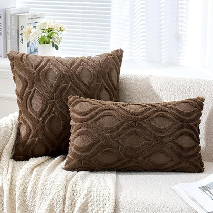 MIULEE Dark Brown Throw Pillow Covers 18x18 Inch, Soft Winter Plush Faux Wool - Image 4