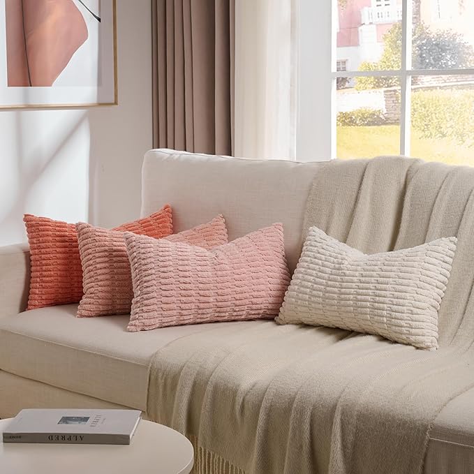 Fancy Homi 4 Packs Blush Pink Boho Lumbar Decorative Throw Pillow Covers 12x20 by Fancy+Homi