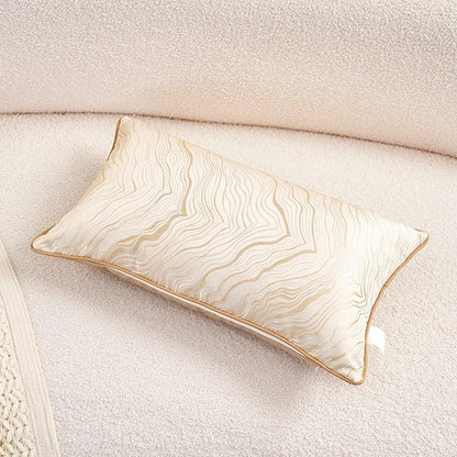 Avigers 12 x 20 Inch Rectangle Beige Gold Abstract Striped Embroidery Cushion - Image 3