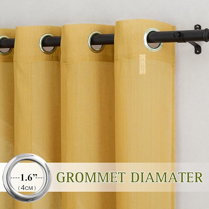 NICETOWN Semi Sheer Curtains Flax Linen Texture, Grommet Retro Window Treatment - Image 2