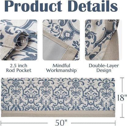 jinchan Linen Valance Curtain for Kitchen Vintage Damask Floral Blackout - Image 6