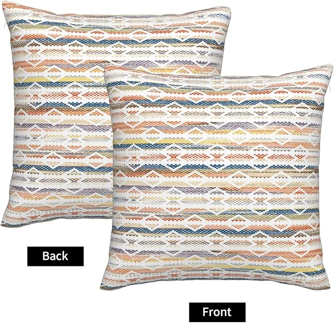 Colorful Boho Geometric Abstract Striped Throw Pillow Covers 18x18 Inch Set of - Image 4