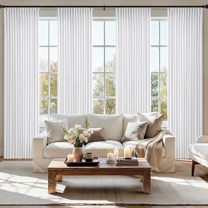 MIULEE Pinch Pleated Thick Linen Curtains 102 Inch 4 Panels Set Back Tab Memory by MIULEE