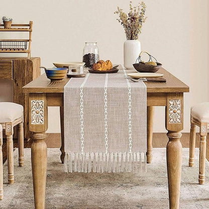 ZeeMart Farmhouse Braided Striped Table Runner, Rustic Beige Table Runners 108 by ZEEMARTONLINE