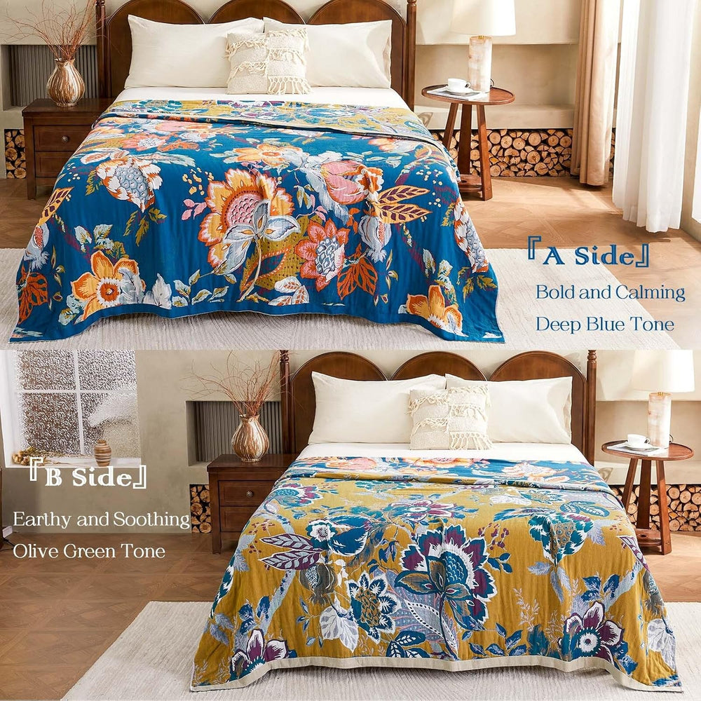 XIBLC Boho Throw Blanket, Blue Lightweight Blankets for Summer, 100% Cotton B...