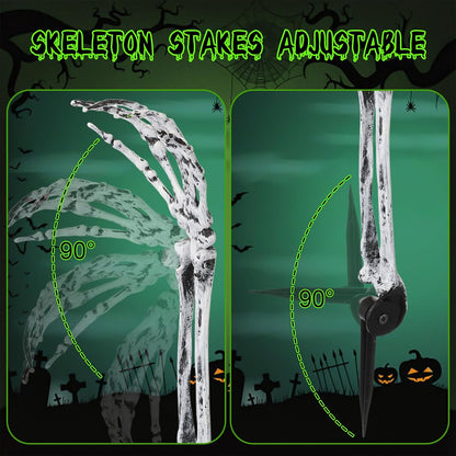 Wonderjune 10 Pcs Skeleton Hands Stakes Halloween Yard Decor,Black White