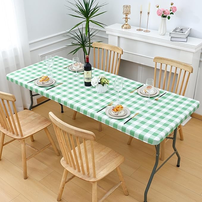Smiry Rectangle Picnic Table Cloth, Elastic Waterproof Fitted Vinyl Tablecloths - Image 6