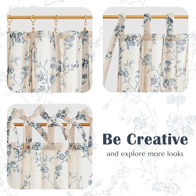 jinchan Floral Kitchen Curtains 24 Inch Linen Tier Curtains Farmhouse Cafe Half - Image 8