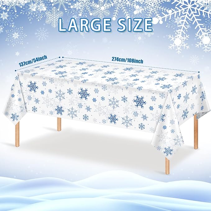 1 Pieces Snowflake Christmas Party Tablecloth Decorations, Plastic White - Image 2