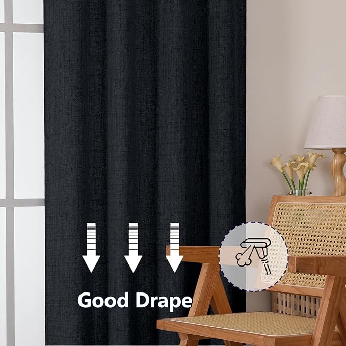 Gwine Black Short Curtains 24 Inch Length 2 Panels, Light Filtering Textured - Image 6