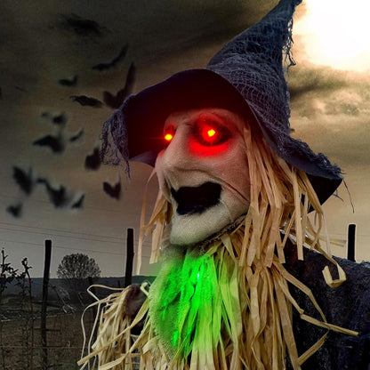 ATDAWN 6FT Halloween Standing Scarecrow, Life-Size Animated Ghost Decor with Light-up Eyes, Spooky Sound, Moving Arms & Head, Sound Activated Haunted House Props for Halloween Party Decorations
