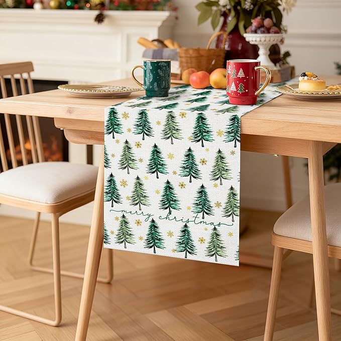 OTOSTAR Golden Snowflake Christmas Tree Merry Christmas Table Runner, Xmas - Image 8