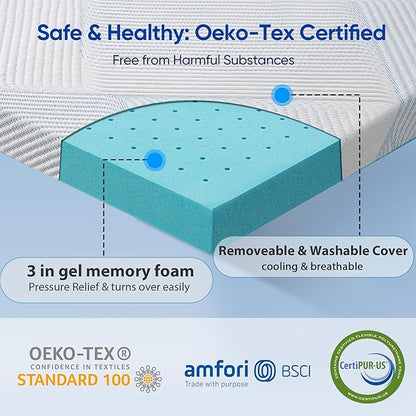3 Inch Full Size Gel Memory Foam Mattress Topper High Density Cooling Pad - Image 3