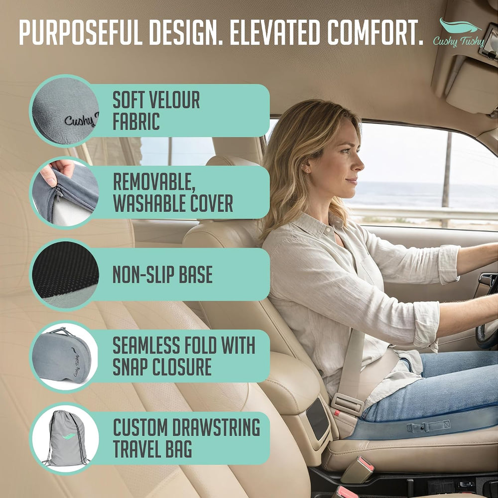 Cushy Tushy Premium Foldable Travel Seat Cushion - for Relief of Lower Back, ...