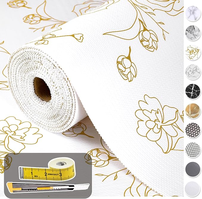 Shelf Liners for Kitchen Cabinets 12in x 20FT Non Adhesive Drawer Liner Gold by Oneoftheworld