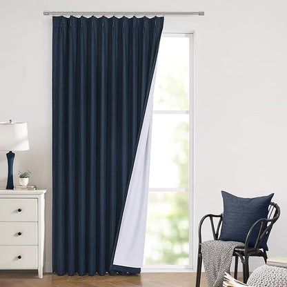 Vision Home Navy Blue Pinch Pleated Full Blackout Curtains Linen Blended Room by VisionHome