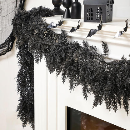 Dingion 1 Pack 9 ft Halloween Black Artificial Cedar Garland