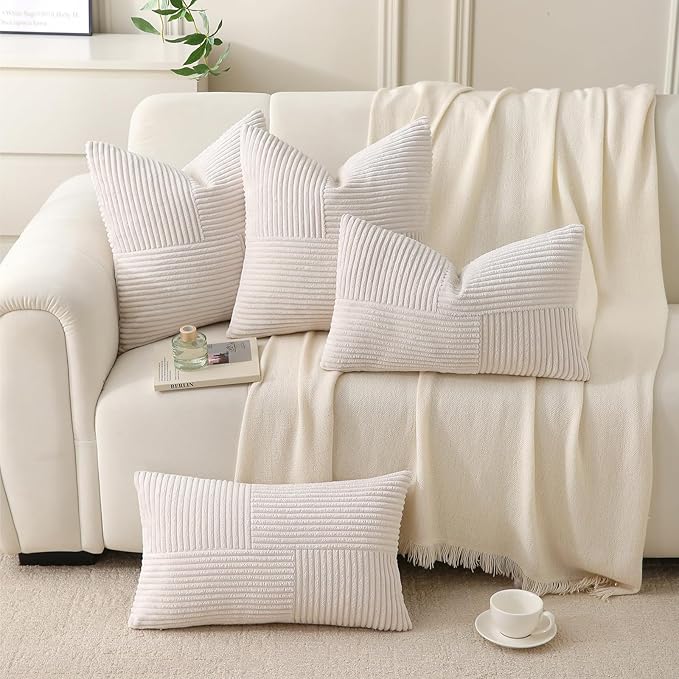 Beige Throw Pillow Covers 26x26 inch, Farmhouse Home Decor, Boho Decorative - Image 2