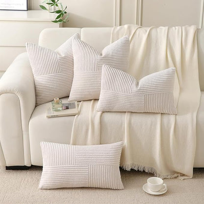 Beige Throw Pillow Covers 24x24 inch, Farmhouse Home Decor, Boho Decorative - Image 2