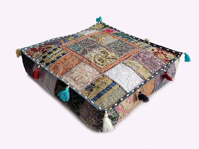 CRAFT KALA Indian Square Patchwork Traditional Pouf Cover Indian Living Room - Image 8